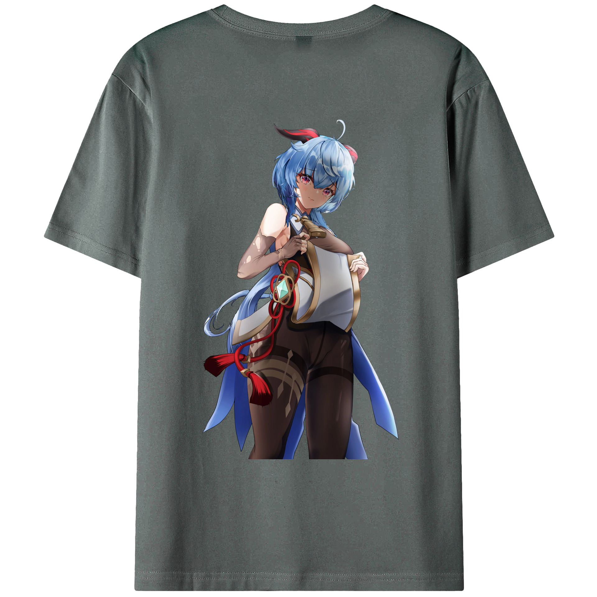 げんし神 甘雨 かんう genshin Ganyu 綿100％ メンズ半袖Tシャツ（バックプリント） 通気性